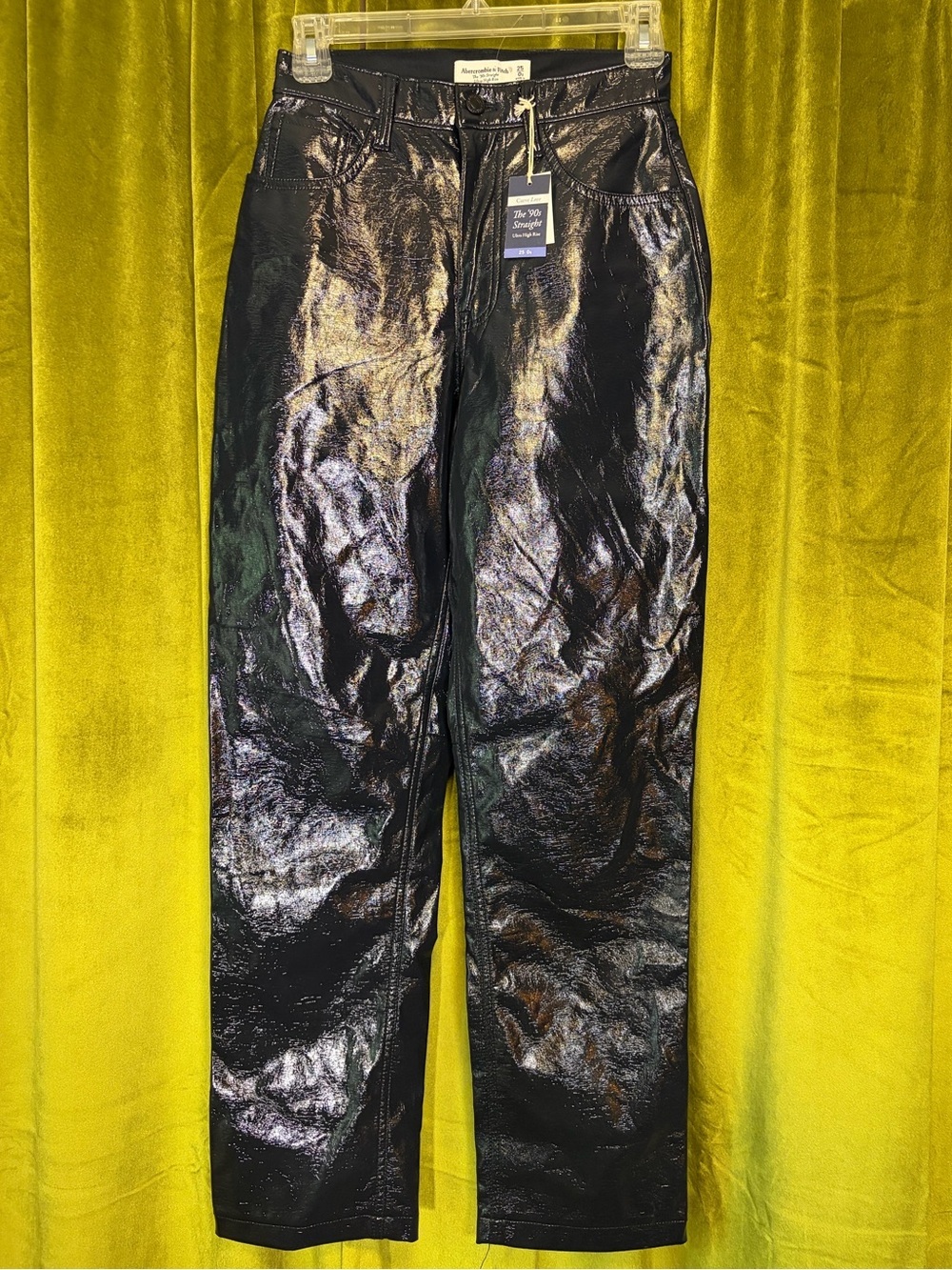 NWT Abercrombie & Fitch 90s Straight Ultra High Rise Faux Leather Pants 25 $98